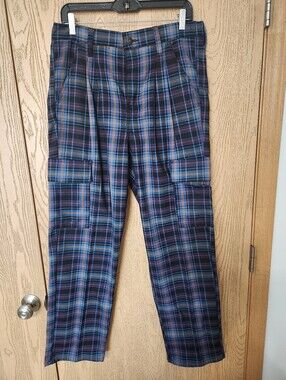 SO Women's  Blue & Black, Orange  And Purple Accent  Plaid Cargo Pants
